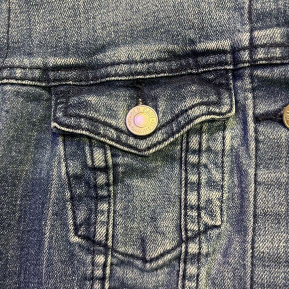 Old Navy Womens Blue Denim Hooded Jacket with Gray Sleeves Size Small - Picture 4 of 7